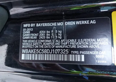 2013 BMW 328I z USA, uszkodzony, nr VIN WBAKE5C58DJ107325